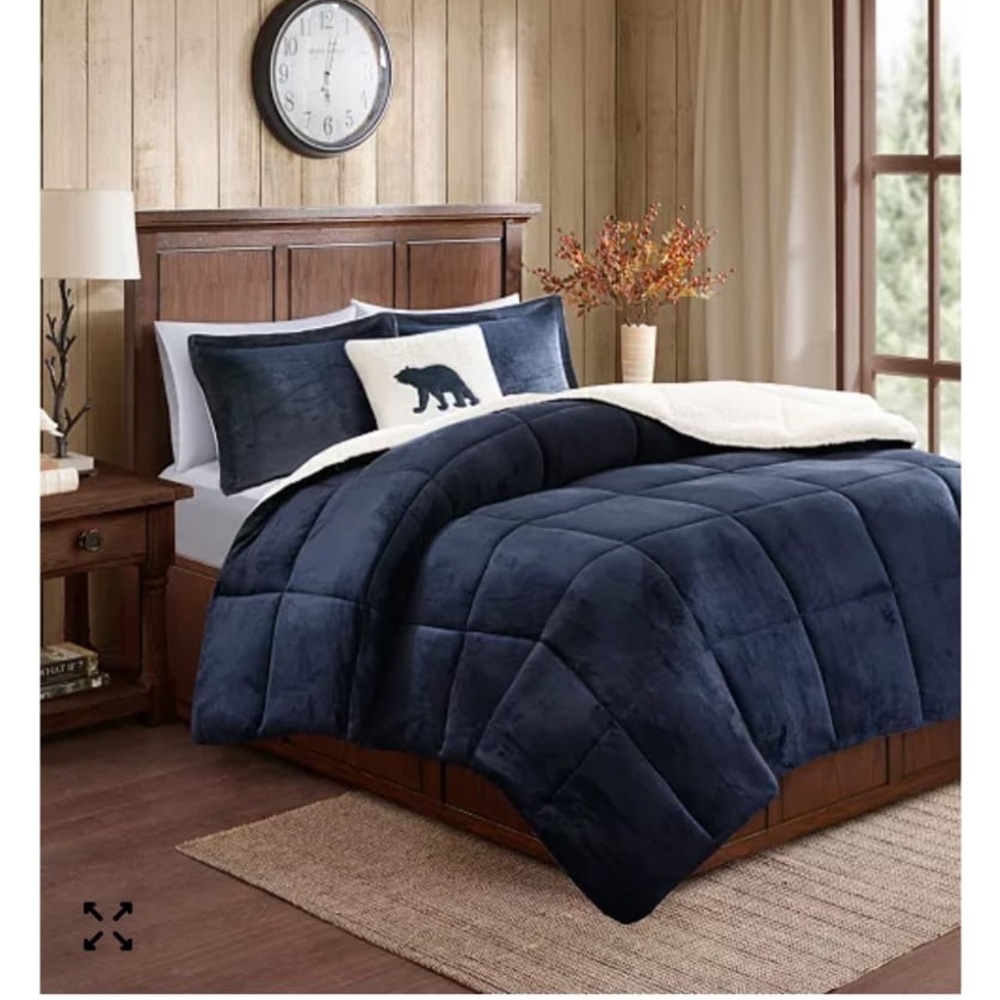 Woolrich Navy Blue Reversible Sherpa Comforter Set